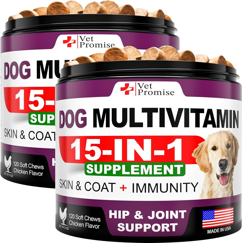 (2 paket) Dog Multivitaminski žvečljivi z glukozaminom - Dog Vitamini in dodatki - Senior & Puppy Multivitaminski za pse - Pet Skupna podpora Zdravje - Imuniteta - Mobilnost - Energija - 240 Chews