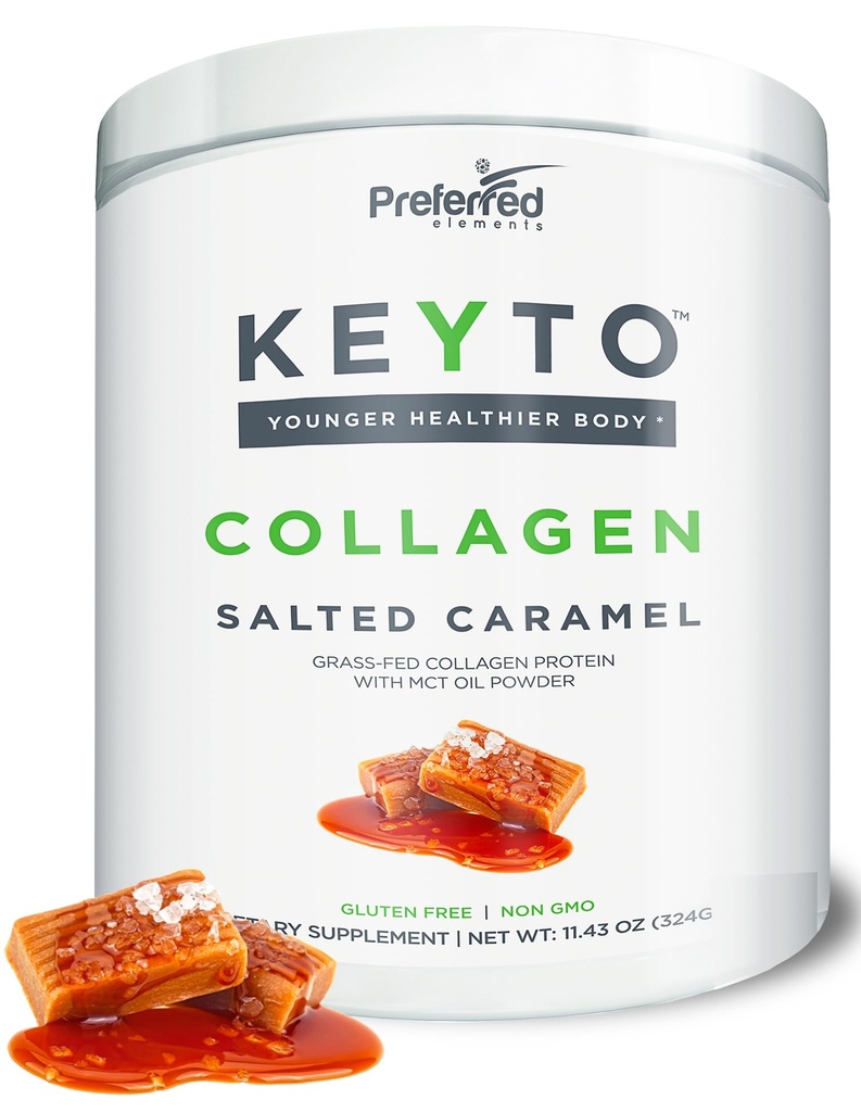 Keto Collagen Protein Powder z MCT oljem – Keto in Paleo Prijazno čista travna pasta s hranili dvignjen hidroliziran kolagen peptidi KEYTO soljeni karamelni aroma