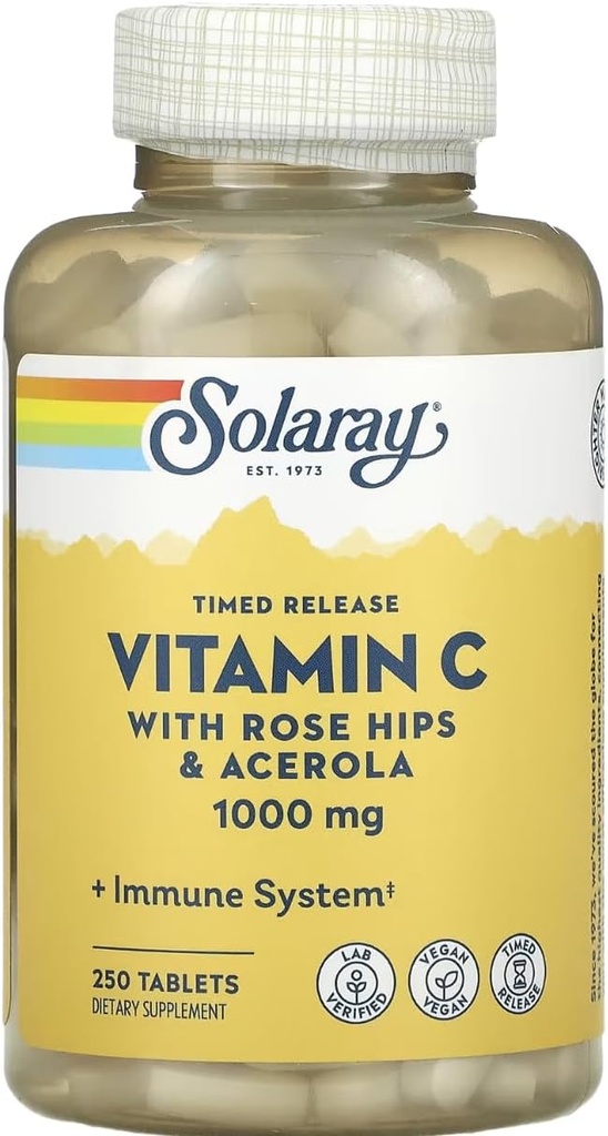 SOLARAY time release Vitamin C z Rose HIPS & Acerola, 1000 mg, 250 tablet