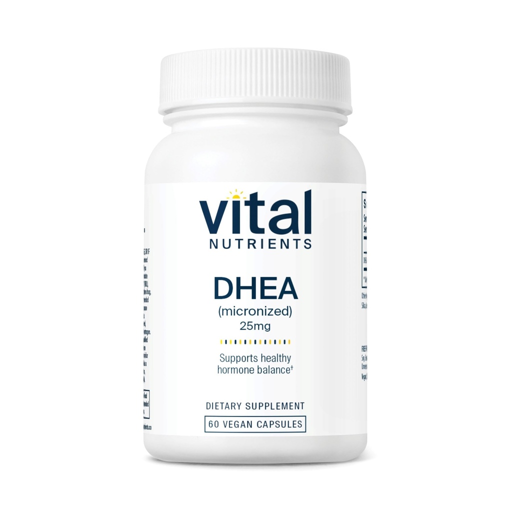 Vital Nutrients DHEA 25mg - Vegan Micronized DHEA Supplement for Women & Men - Supports Hormone Balance - Supports Healthy Metabolism of Sugar & Minerals - Gluten, Dairy, Soy Free - 60 Capsules