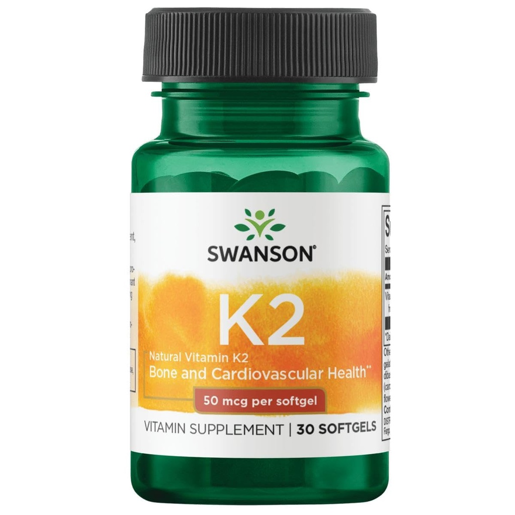 Naravni vitamin Swanson K2 (menakinon-7 iz Natto) 50 μg 30 sgel (1 pakiranje)