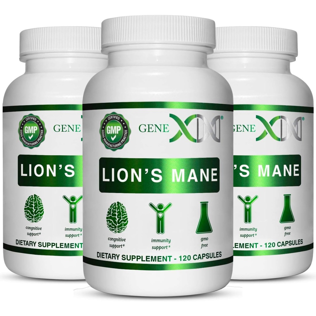 Genex Formulas Lions Mane Supplement with 100% Lions Mane Extract (3 Pack) - Nootropics Brain Support Supplement for Brain Boost, Focus, Mental Clarity, Natural Energy, 1000mg/serving - (360 Capsules)