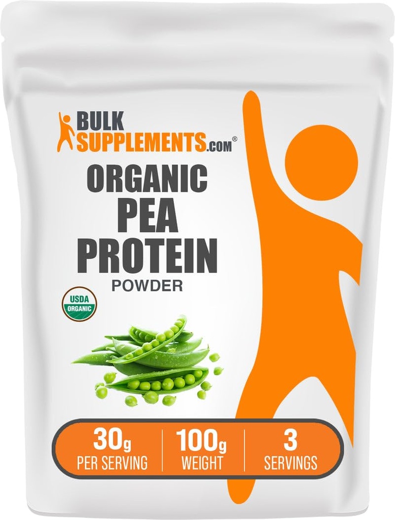 BulkSupplements.com Organic Pea Protein Powder - Na rastlinski osnovi & Vegan Protein Powder - Brez arome & gluten, 30g na serviranje, 100g (3.5 oz) (Pack of 1)