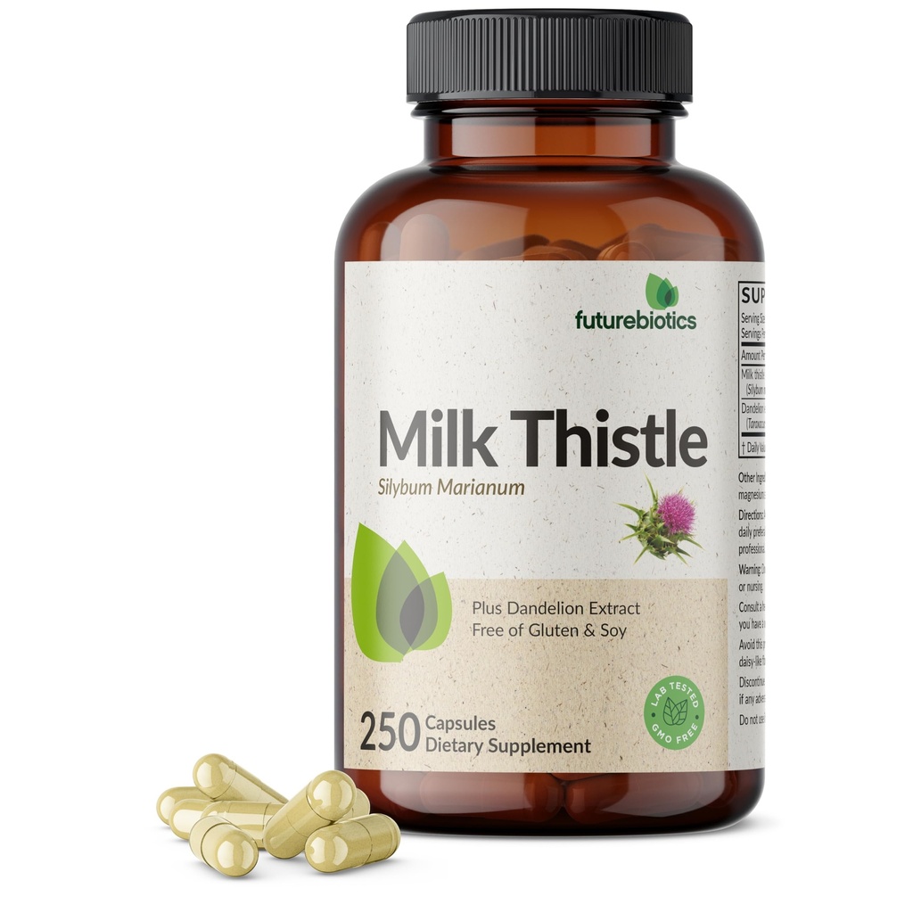 Futurebiotics Milk Thistle Silymarin Marianum & Dandelion Koren Jetra Health Support, Antioksidant Podpora, Detox, 250 kapsul