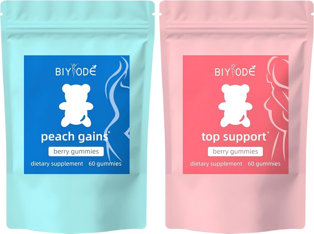 BIYODE Berry Gummies Combo Pack - Bum in podpora prsi Gummies za ženske, Vadbena pomoč - Ženski dodatek za podporo - Berry Flamored - Essential Herbs - Multivitamini Dietary Fitness, 120 Gummies