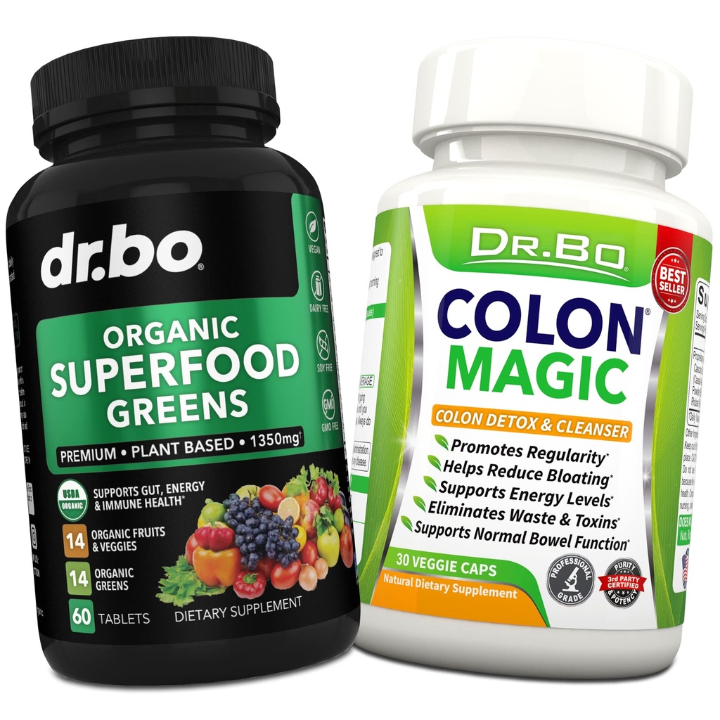 Ekološka superživila Zelena in sadni dodatki - Colon Cleanse Detox Formula za črevesno napenjanje - Zelena Veggie Powder mešanica zelenjavna živila & zaprtje dodatek za olajšanje Gut, Belly, Želodec