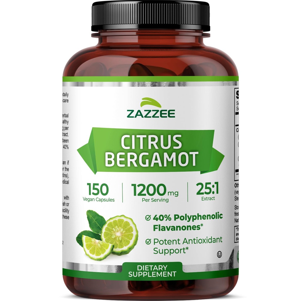 Zazzee Citrus Bergamot 25:1 Ekstrakt 1200 mg, 40% polifenolnih Flavanonov, 150 veganskih kapsul, Košir, koncentriran in standardiziran 25X potenca, ne-GMO in vse-naravni, izdelan v ZDA