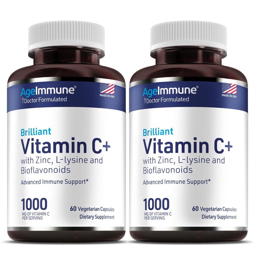 Vitamin C 1000mg Complex z L-Lysine 500mg, cinkov glukonat 12mg, Bioflavonoidi 300mg. Zdravnik Formulirane Magnezijev Stearat Prosti dodatki za zdravo podporo imunskega sistema. Dve steklenic.(2)
