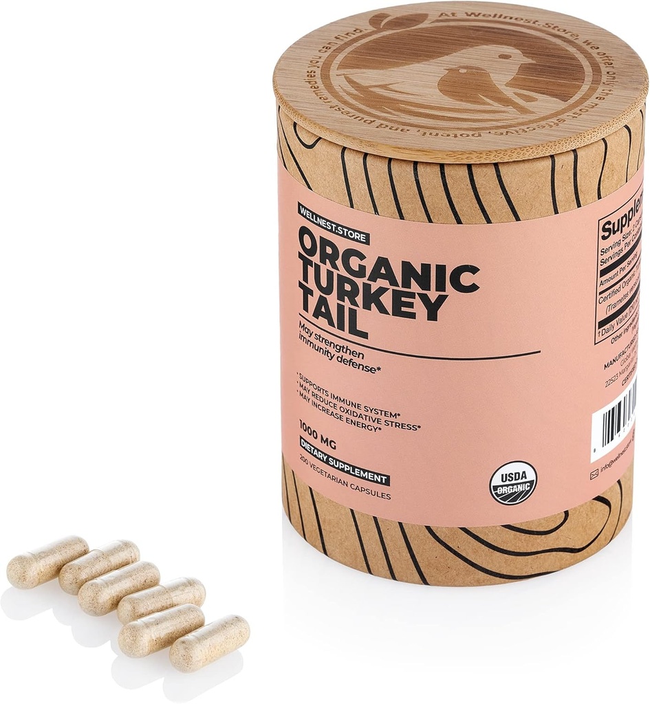 Wellest. Shranjujte Turčija Tail Organic Gobe (Trametes Extract) 200 Veggie Caps - Imunska podpora dodatek; Spodbuja rast koristnih bakterij v Gut + krepi energijo