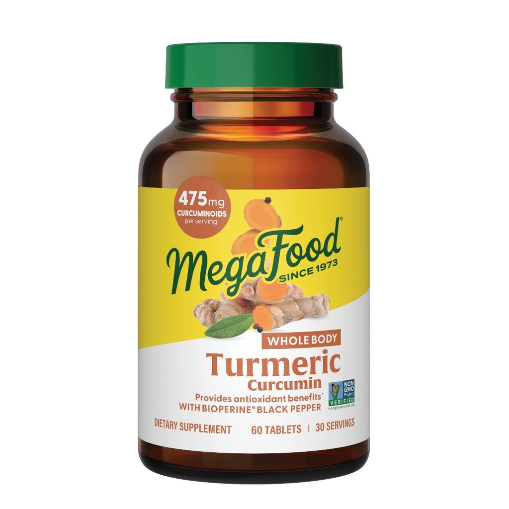 Megafood cel telo kurkumin dodatek - Kurkumin dodatek s črnim poprom in vitaminom C - 475 mg kurkuminoidi na služijo - antioksidant in imunske podpore - Vegan - 60 tablete, 30 Servinges