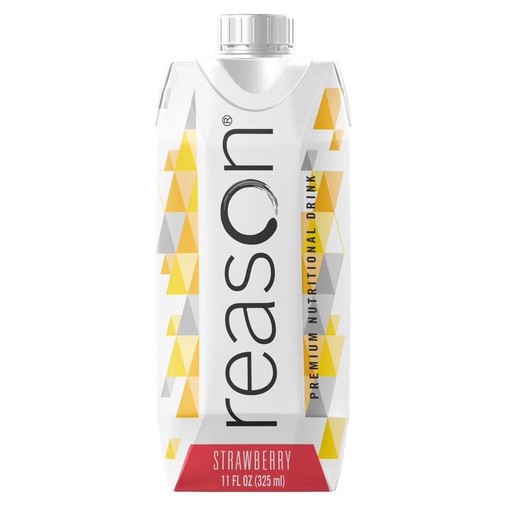 Reason Premium High Calorie Protein Drink - brez soje, glutena, gensko spremenjenih organizmov, umetnih arom in sladil - NSF Certified, Laktoza-prijazno, in Super za tube-Feeding - Jagoda, 11 oz
