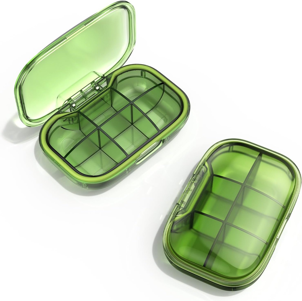6 Compartment Travel Pill Box, Pill Organizator Vlažne tablete Primer, majhne tablete Škatla za žepno torbico, Dnevno Portable Medicine Vitamin Box, Fish Oil Box, Dopolnilno polje (zelena)