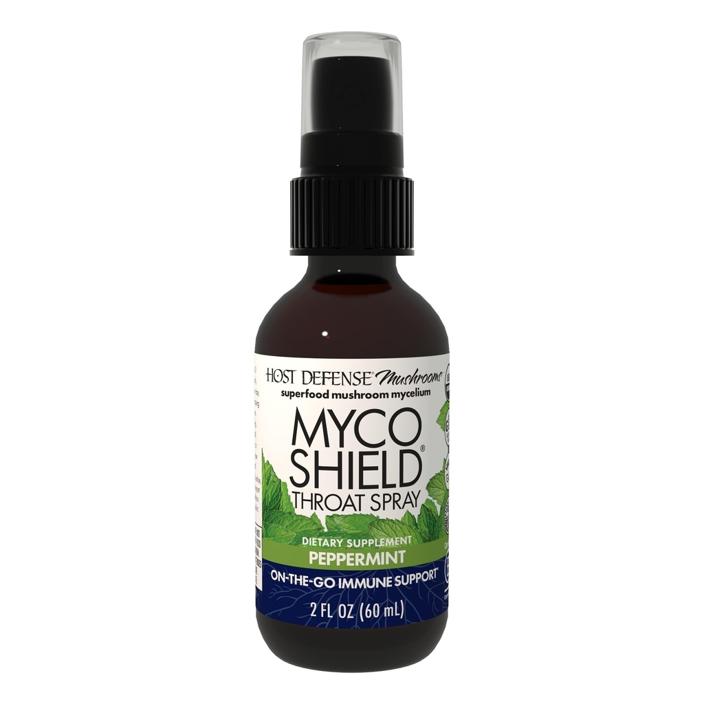 Host Defense MycoShield Throat Spray - Immune Health Support - prehransko dopolnilo gob s Chaga, Reishi, Turčija Tail & More - On-The-Go Immune Support - Peppermint, 2 fl oz (142 Služabnikov)*