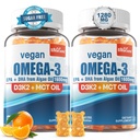 Vegan Omega 3 Gumies 1280mg + Vitamin D3 K2 (MK7), Omega 3 Alternativno ribje olje za odrasle, w/Algae EPA 600mg & DHA 400mg, MCT olje - brez okusa za ribe - za možgane, oči, imuno zdravje, brez sladkorja, 2 paket