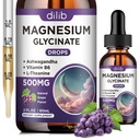 Magnezij Glicinat Tekoče kapljice 500mg, z vitaminom B6, Ashwagandha, L - Teanin, Kamilica, Magnezij Glicinat Dodatek Visoka absorpcija za spanje, Stres, Energija, Mood - Grozdni okus, 2 FL.OZ