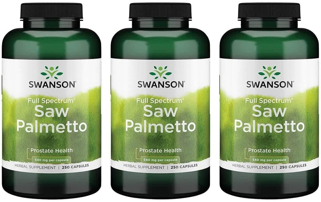 Swanson Saw Palmetto - zeliščni dodatek za spodbujanje zdravja moških prostate - naravni las dopolnilo in zdravje v urinu (540 mg 250 kapsul) (3 pakiranja)