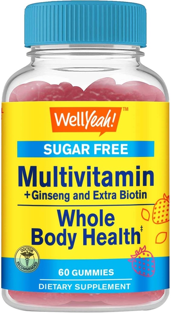 Večvitaminski sladkorni gumiji z ginsengom, vitaminom A, C, D3, E, B12, B6, B1, B2, B5, niacin, folna kislina, biotin, jod, cink, krom, molibden, likopen, inozitol - Vegan - 60 gumijev