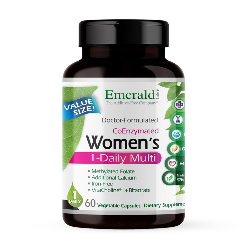 EMERALD LABS ženske 1-dnevno multivitaminsko - multivitaminski za ženske - vključuje kalcij, cink, vitamin B & več - dodatek za podporo kosti in imunskega sistema* - Gluten-free - 60 rastlinskih kapsul