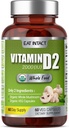 Veganska cela hrana Vitamin D, 2000 i.e. (50 μg), D2, dve sestavini (Organska cela goba in organska veganska kapsula), ne-GMO, tretja stranka testirana, 60 dnevna dobava