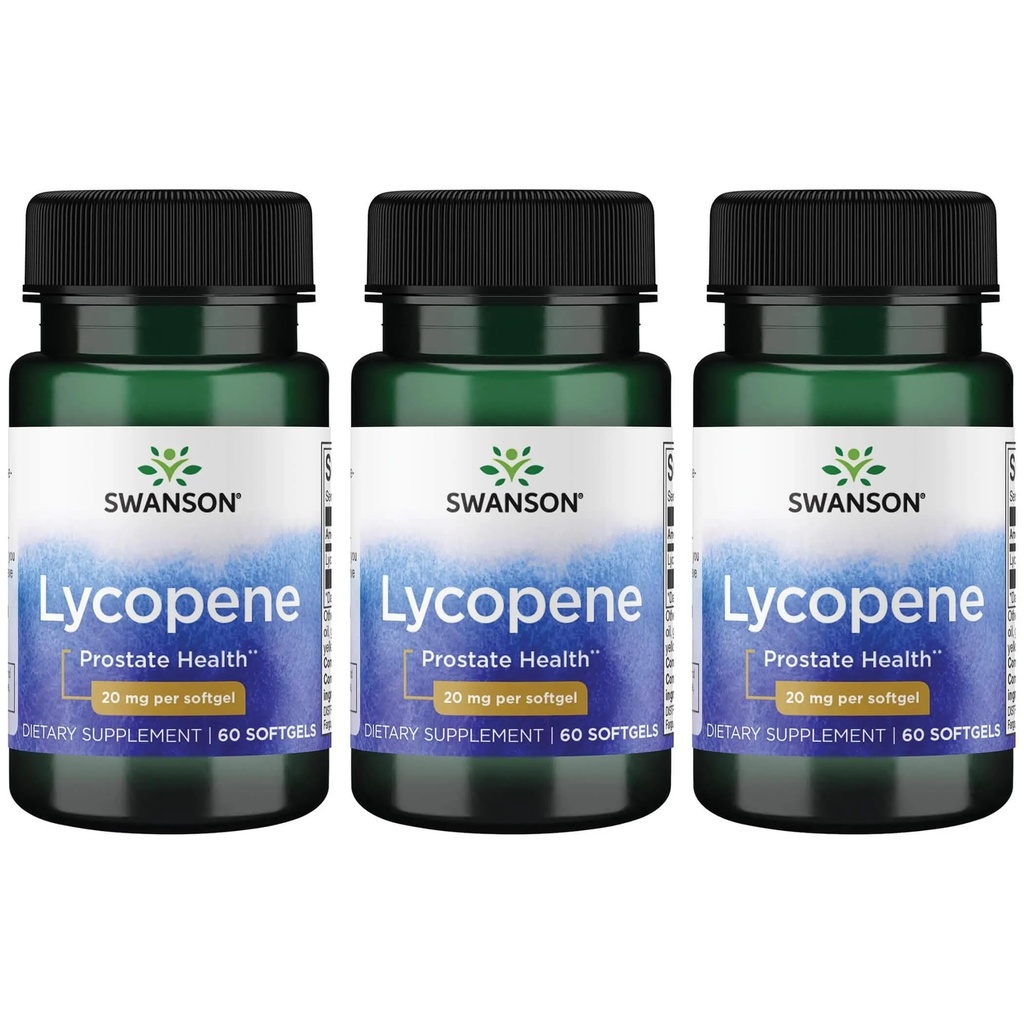 Swanson Lycopene - Naravni dodatek, ki spodbuja zdravje prostate, zdravje srca, & podpira krvni tlak v normalnem območju - Mens Health Supplement - (60 Softgels) 3 Pack