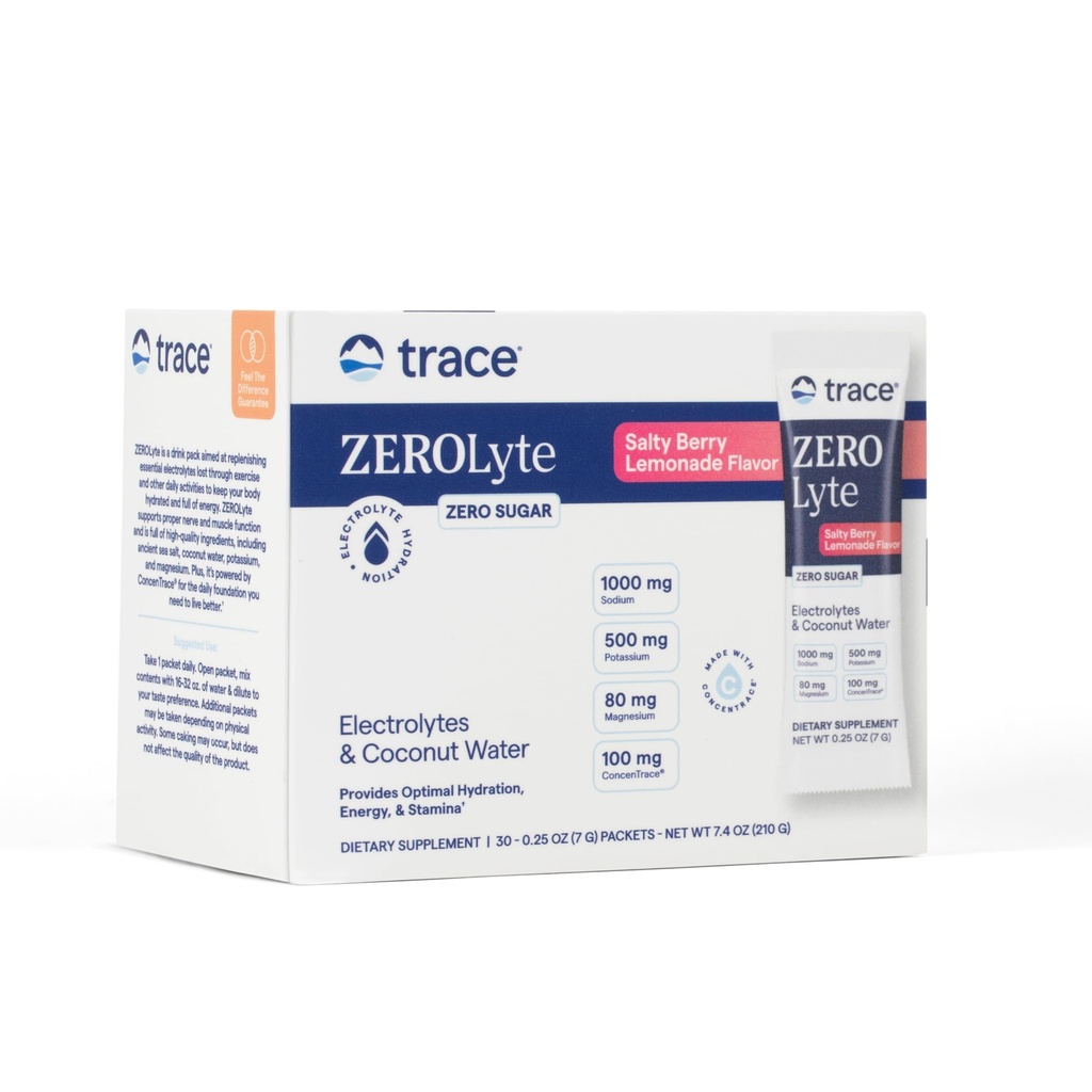 Trace Minerali ZeroLyte - Drink Mix Powder Podpora Hidracija in energija - Aids Health Živec & Mišična funkcija - Podpora Heart & Digestion Health - Slana Berry Limonada, 30 Paketov (30 strežnikov)