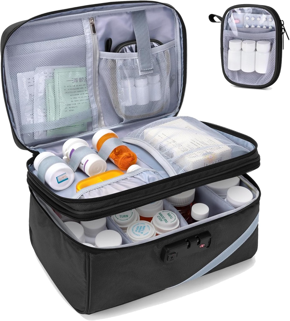 Trunab Medicine Skladiščna vrečka s kombiniranim zaklepom, Zakleniti tablete Bottle Organizer, Travel Medicines Carry Case za medicinske škatle, Predpisovanje, Vitamini, Dodatki ali medicinske potrebščine
