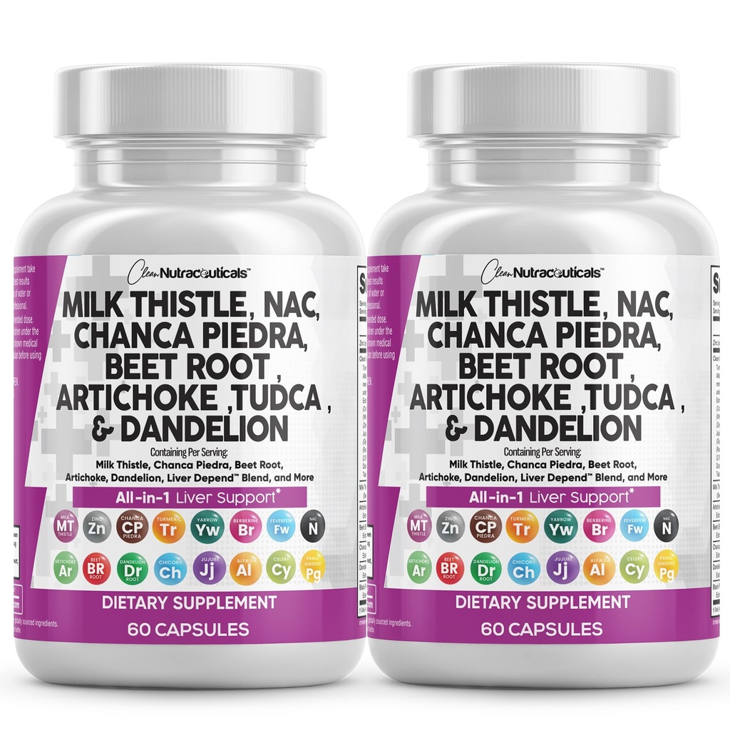 Čisti Nutraceuticals mleko Thistle NAC Chanca Piedra pesa koren Artichoke Dandelion koren - čiščenje jeter dodatek Plus TUDCA Choline & Ginger - 2Pack
