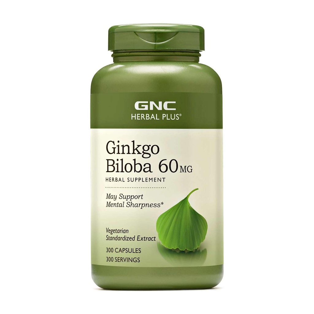 GNC Herbal Plus Ginkgo Biloba 60mg dodatek, vegetarijanec, podpira duševno ostrino, 300 Serving
