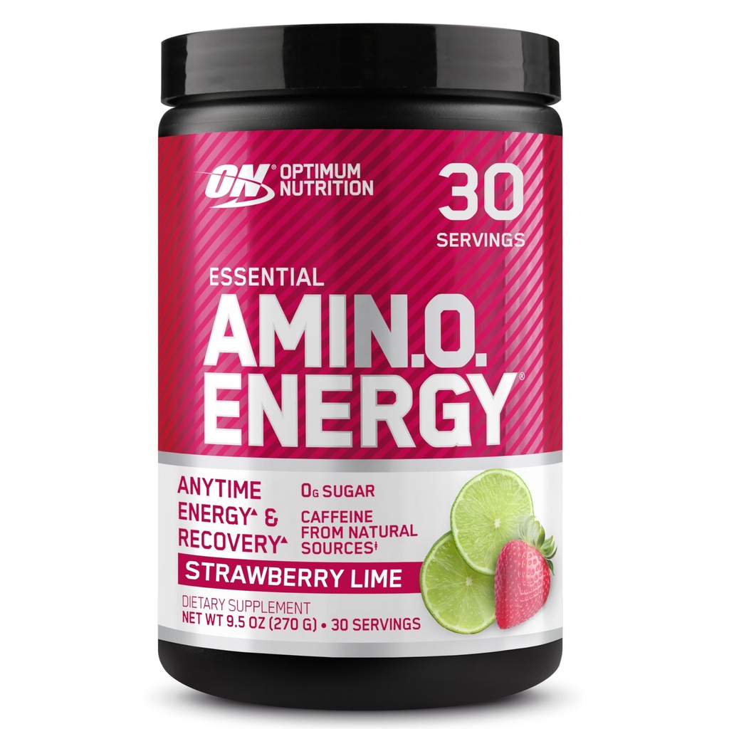 Optimum Nutrition Amino Energy - Pred vadbo z zelenim čajem, BCAA, Aminokisline, Keto Prijazno, Green Coffee Extract, Energy Powder - Jagodna limanica, 30 Servisi (Packageing May Vary)
