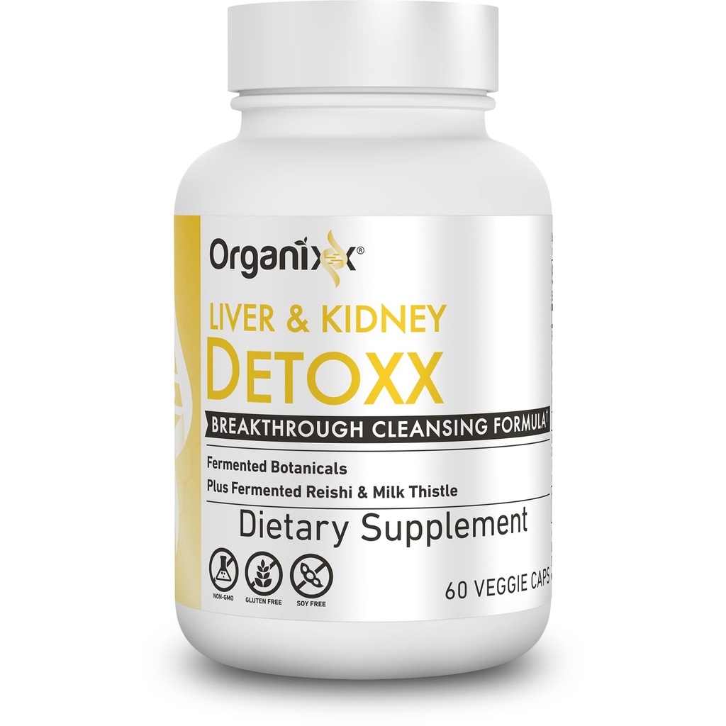 Organixx Podpora ledvic in jeter za čiščenje, mleko Thistle Reishi Zeliščna formula za prebavno zdravje, zdravje ledvic in jeter, Sleep & Energy Support, Gluten Free, Non GSO, 60 vegetarijanske kapsule