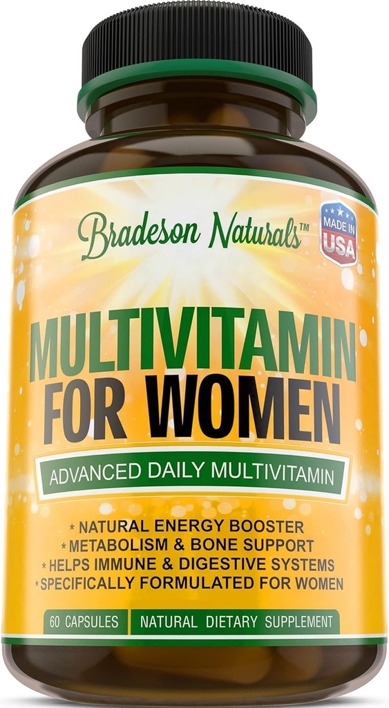 Ženski multivitaminski dodatek. Vitamini A C D E & Vitamin B Complex. Imunska in ženska podpora + antioksidant in naravni Energizerji. Brez glutena, brez glutena, izdelano v ZDA,60 caps