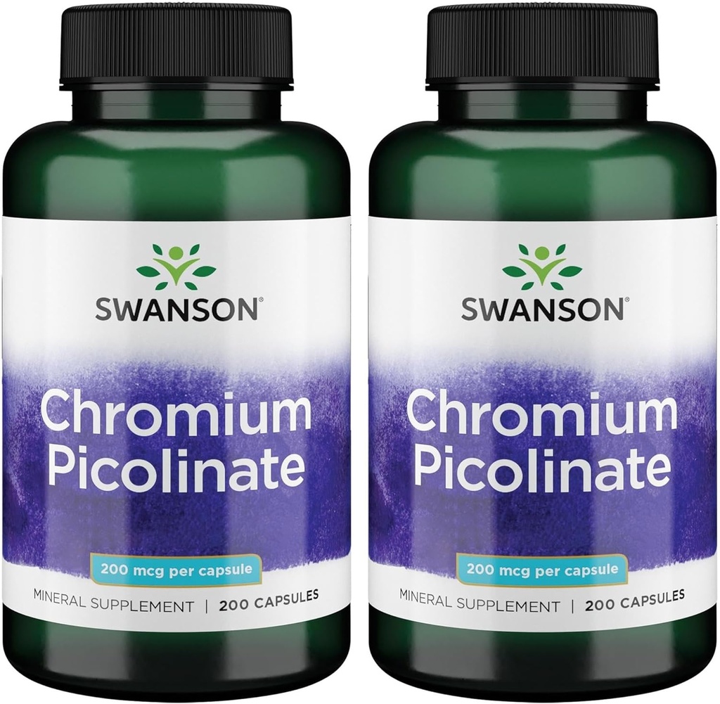 Swanson Chromium Pikolinat - Naravni dodatek, ki spodbuja presnovo in obvladovanje telesne mase - podpira zdrave ravni sladkorja v krvi že v običajnem razponu - (200 kapsul, 200mcg vsak) 2 paket