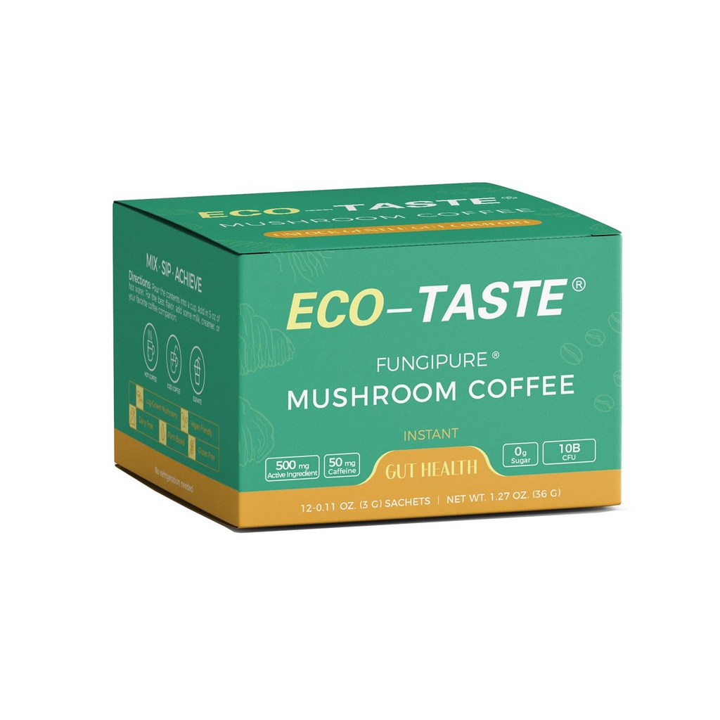 EKO-TAste kavna mešanica iz gob, zasnovana za Gut-zdravje s Chaga, Lion's Mane, Turčija rep, Yacon in probiotiki – 12 vrečk