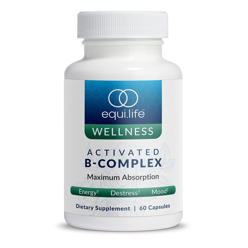 Equilife Aktiviran B Complex, Super B Complex Prehranska dopolnila z Biotin, Inositol, B12 & B6, Choline & Folat za podporo energije in las, kože, zdravje nohtov, Gluten prost, Vegan, Non GSO, 60 Kapsule