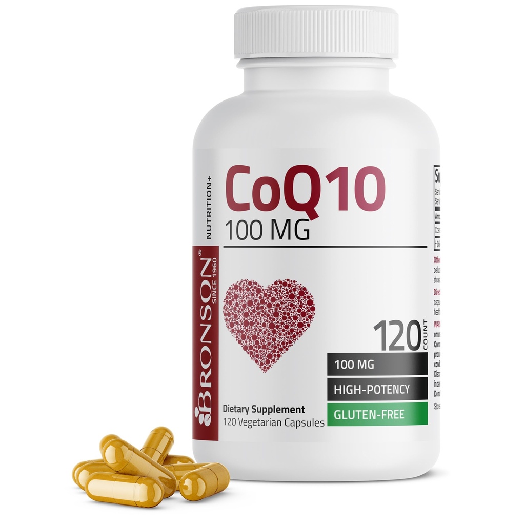 Bronson CoQ10 100 MG Visoka moč Celularna proizvodnja energije, 120 Vegetarijanske kapsule