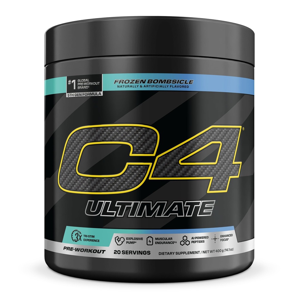 C4 Ultimate Pre Workout Powder - Sugar Free Preworkout Energy Supplement za moške in ženske - 300mg Kofein + TeaCrine + Dinamin + Kreatin - zamrznjeni Bombi, 20 Servinges