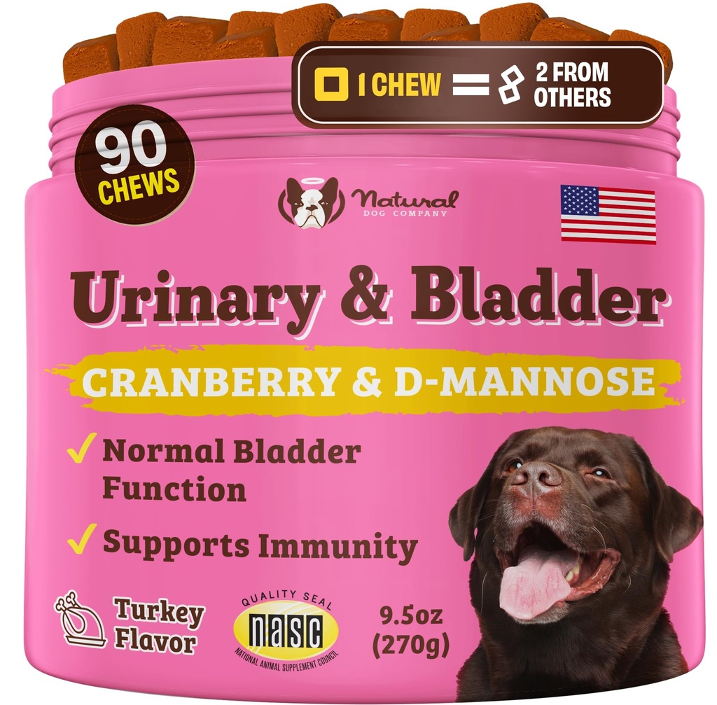 Natural Dog Company urinarne & Bladder dodatek za pse – Cranberry & D-mannose Mehki žveči z Marshmallow Root & Astragalus – Podpira zdravje sečilnega trakta, Bladder funkcijo in normalno pretok urina