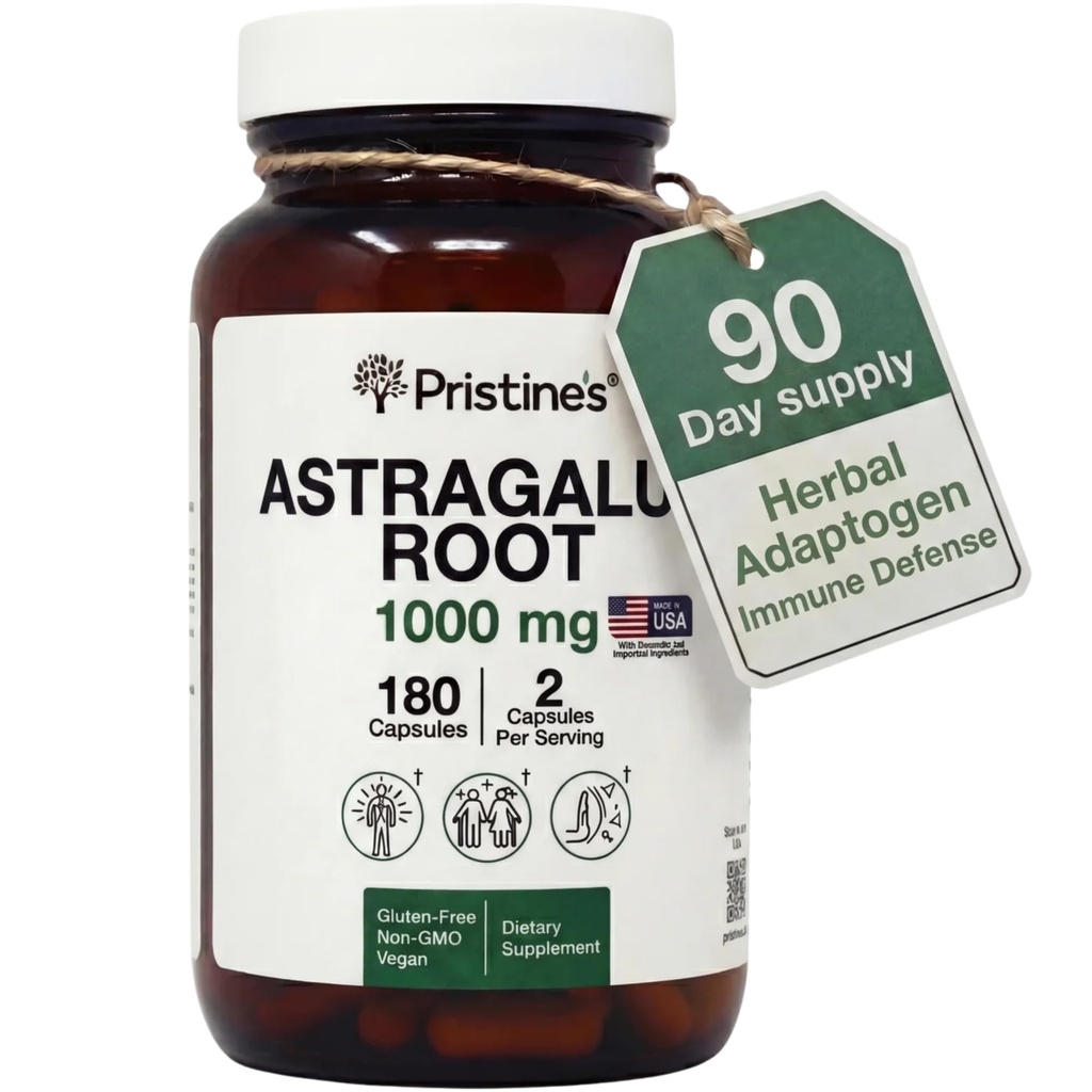 Pristine's Astragalus Root Immune Support Dodatne kapsule -1000mg 90 dan dobava Herbal Adaptogen - zdravo staranje, srce in pljuča zdravje