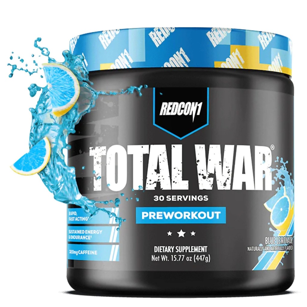 REDCON1 Total War Pre Workout - Beta Alanine + Citrulin Malate Keto prijazno Preworkout za moške in ženske s 320mg kofeina - hitro ukrepanje - modra limonada (30 strežnice)