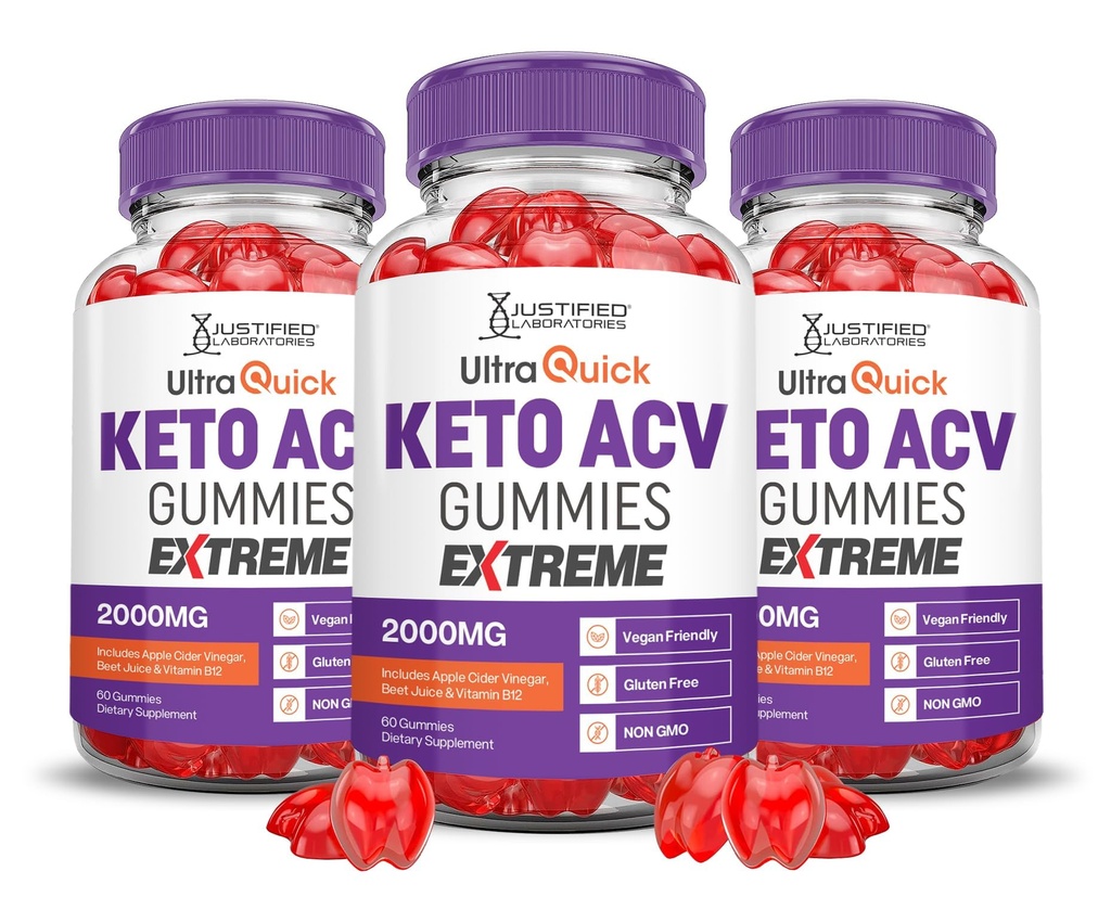(3 paket) Ultra Quick Keto ACV Gummies Extreme 2000MG Ultraquick Keto Gummies Apple Cider Vinegar Oblikovan z Granatni sok sladkorne pese v prahu B12 Vegan Non GSO 180 Gummys