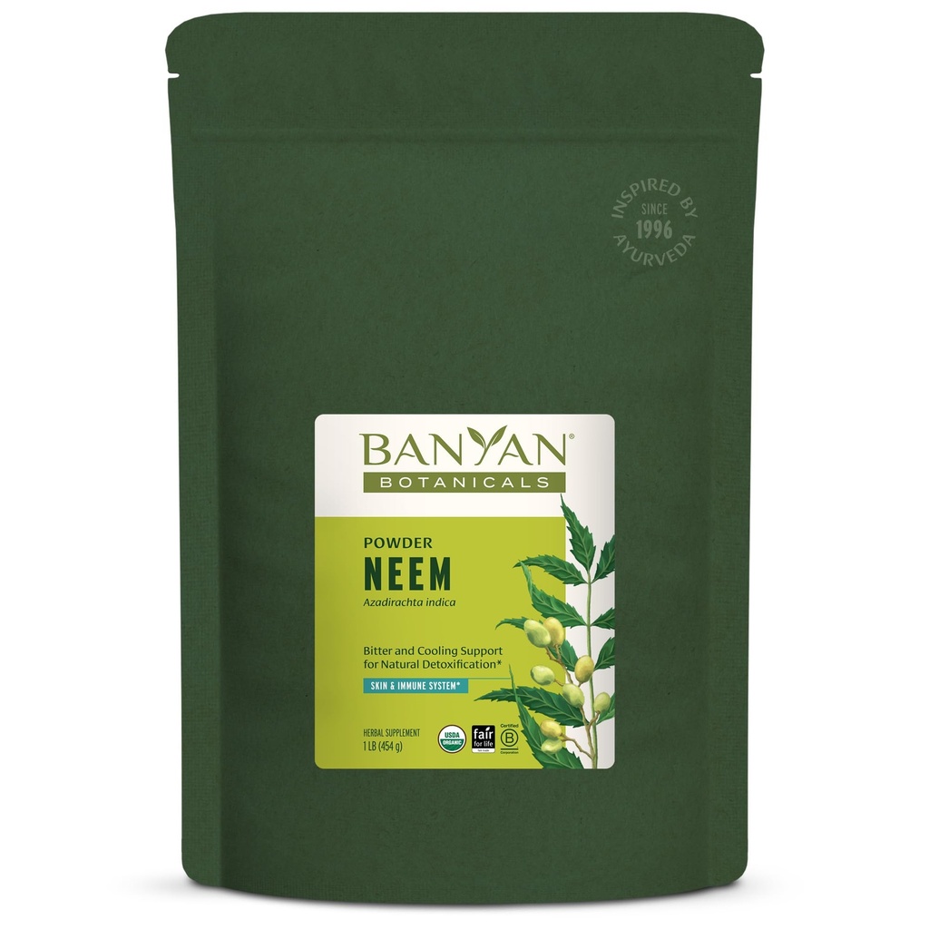 Banyan Botanicals Neem Powder – Organic Neem Leaf Supplement (Azadirachta Indica) – za zdravje kože, imunske podpore in naravno razstrupljanje* – 1 lb. – Ne-GMO Trajno Izvor FFL Fair Trade