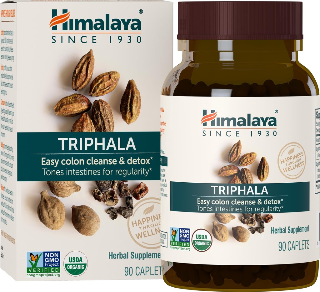 Himalaja Ekološka Trifala, 90-dnevna oskrba - Prebavni zdravstveni dodatek za čiščenje kolonij in občasno napenjanje in zaprtje Relief - USDA Organic, Vegan, Non-GMO, Gluten Free, 688 mg, 90 Kaplet