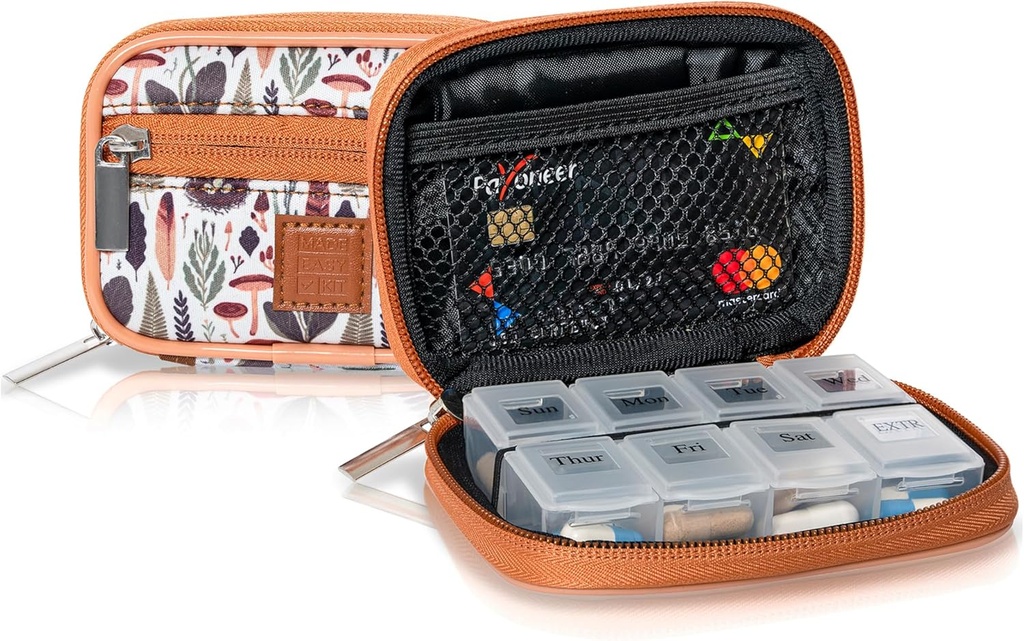 Made Easy Kit Pill Case - Tedenski Medicine Organizator z odstranjevanjem sedemdnevni vitamin in dopolnilno škatlo (Light Brown Woods)