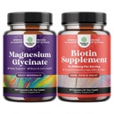 Sveženj čistega magnezija Glycinate 400mg na strežbo za Mood Sleep in sprostitev 240ct in Pure Biotin tablete za ženske moški - Stop las izguba Thining Natural dodatek