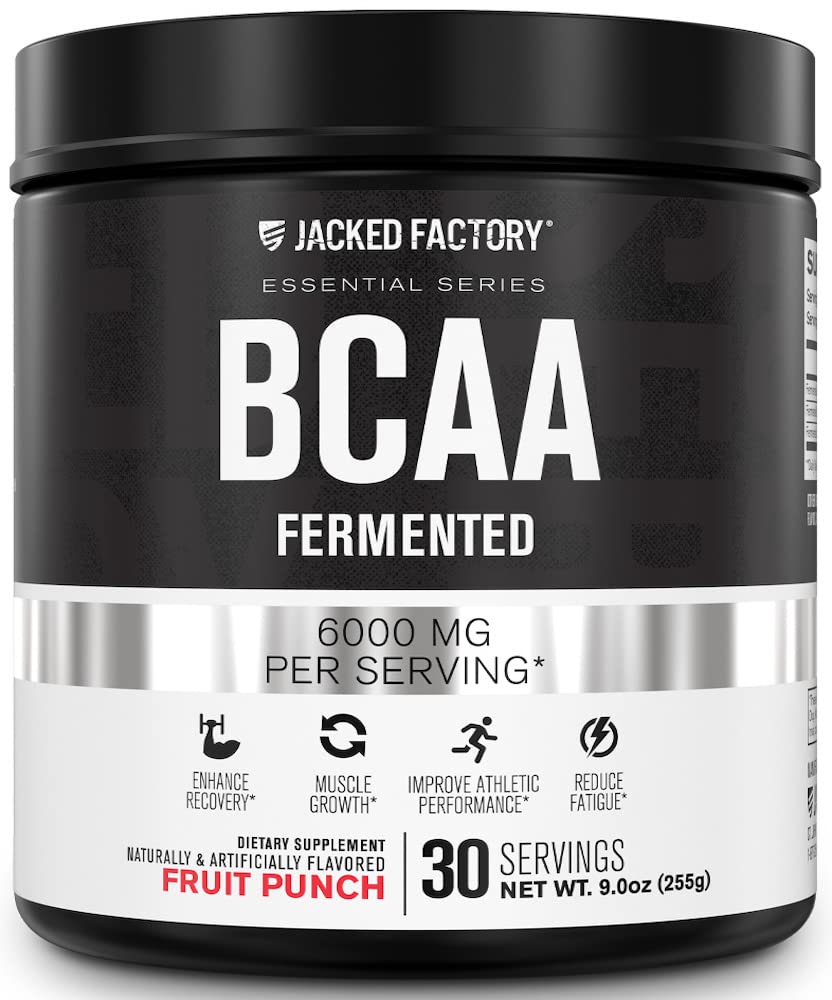 Jacked Factory BCAA Powder (Fermented) - 6g razvejana veriga Eterična aminokislina dodatek za izboljšano okrevanje mišic, zmanjšana utrujenost, večja moč, mišična rast - 30 Serving, sadni punch