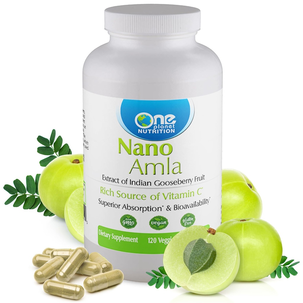 One Planet Nutrition Nano Amla 500 mg Veggie kapsule (120 Serving), Amla Fruit Extract, z visoko vsebnostjo vitamina C za proizvodnjo kolagena in imuno podporo, Non-GMO, Vegan, Gluten-free