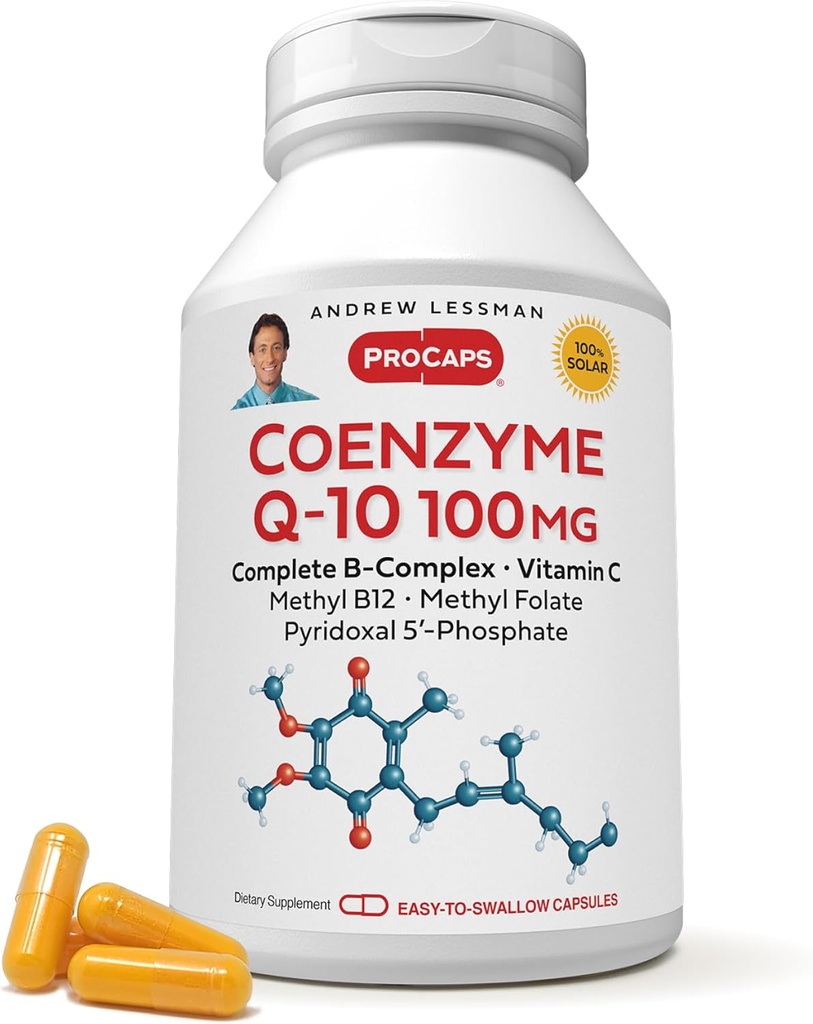 ANDREW LESSMAN Koencim Q-10 100 mg 30 Kapsule - bistvenega pomena za proizvodnjo energije in Optimum ključne funkcije organov, antioksidantna podpora, omamljen z staranjem, Plus B-kompleks. Kapsule zlahka pogoltnete