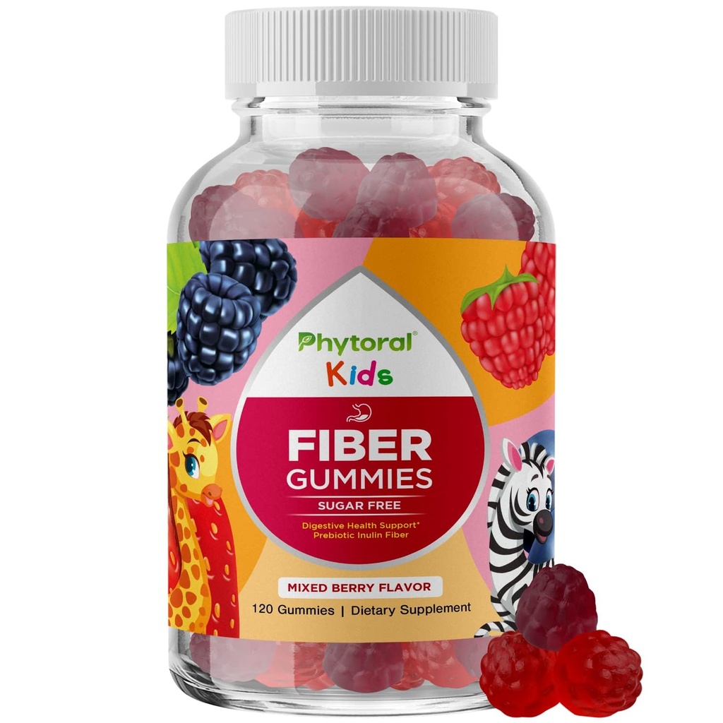 High Prebiotic Fiber Gummies for Kids - Dietary Fiber Supplements for Digestion & Constipation - Chicory Root Kids Immune Gummies - Non-GMO & Vegan Digestive Nutritional Supplements - 120 Count