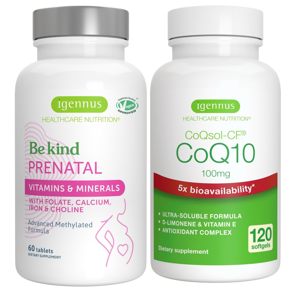 Napredni prenatalni multivitaminski + visoka absorpcija CoQ10 100mg 120 Mehkužci Nosečnost podporo paket Igennus