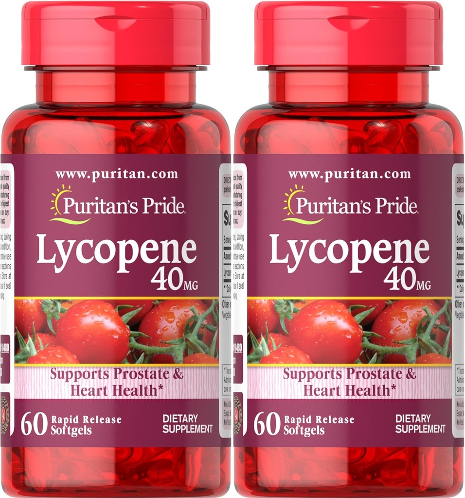 Puritan's Pride Premium likopen 40mg, prehranska dopolnila za prostato, antioksidant, zdravje srca, in splošno zdravstveno podporo, 2 mesec oskrbo, 60 hitro sproščanje softgels, 2 paket
